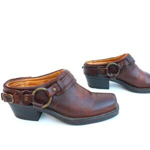 Frye mules slides brown harness shoes size 6.5